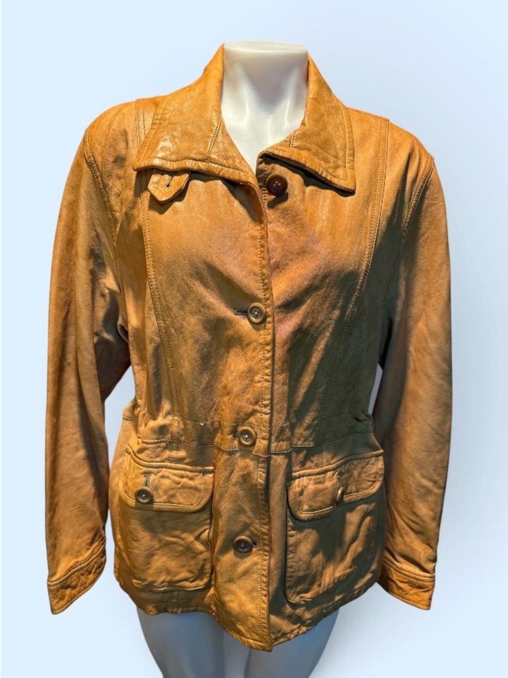 Vintage GAP Women's Tan Leather Button-Front Jacket